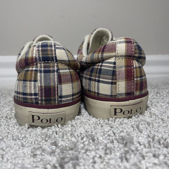 Polo Ralph Lauren Shoes Harold Canvas Madras Plaid Red/White Sneakers Size 9D - Picture 6 of 9